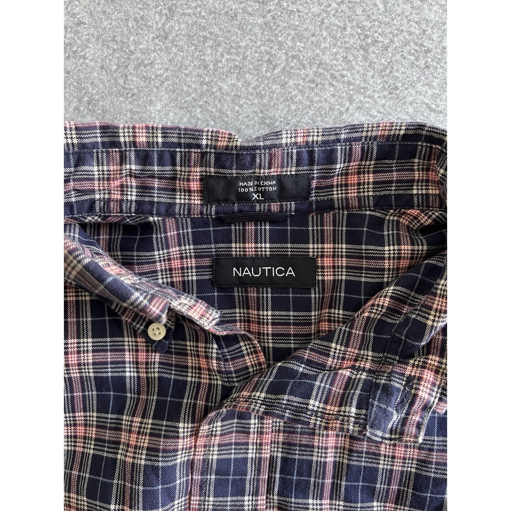 Nautica Mens Long Sleeve Button Down Shirt Size XL Plaid Red White Blue Cotton - Picture 2 of 13